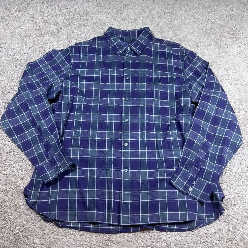 John Varvatos Plaid Button Up Down Shirt Mens Size XL Purple Business Casual